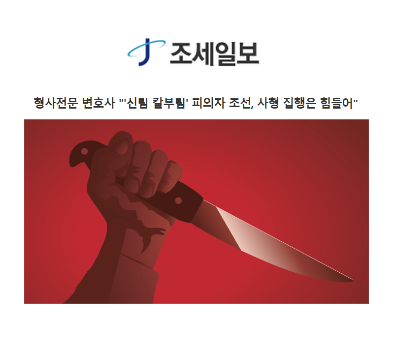 형사전문 변호사 "'신림 칼부림' 피의자 조선, 사형 집행은 힘들어" 이미지