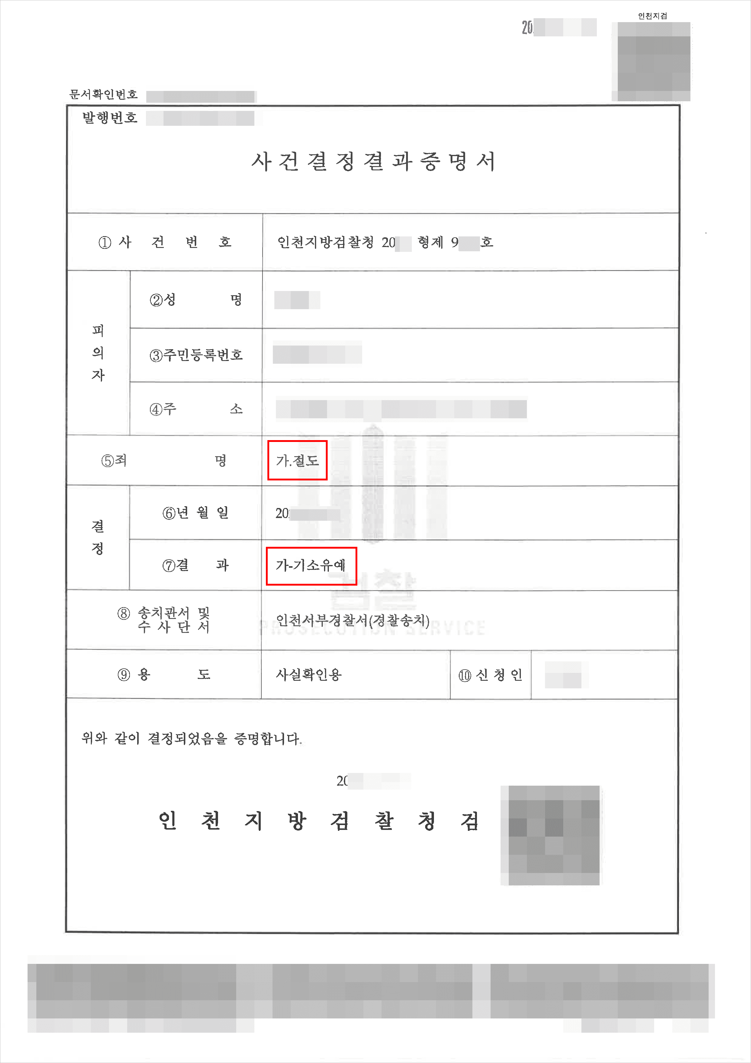 기소유예｜절도 – 인천지방검찰청 20**형제9***