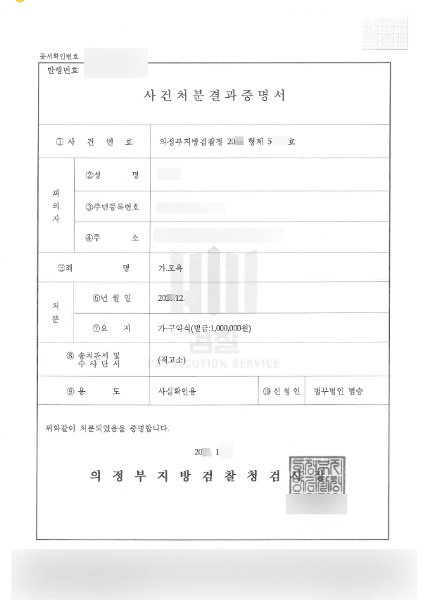 구약식(고소대리) | 모욕 - 의정부지방검찰청 20**형제51***