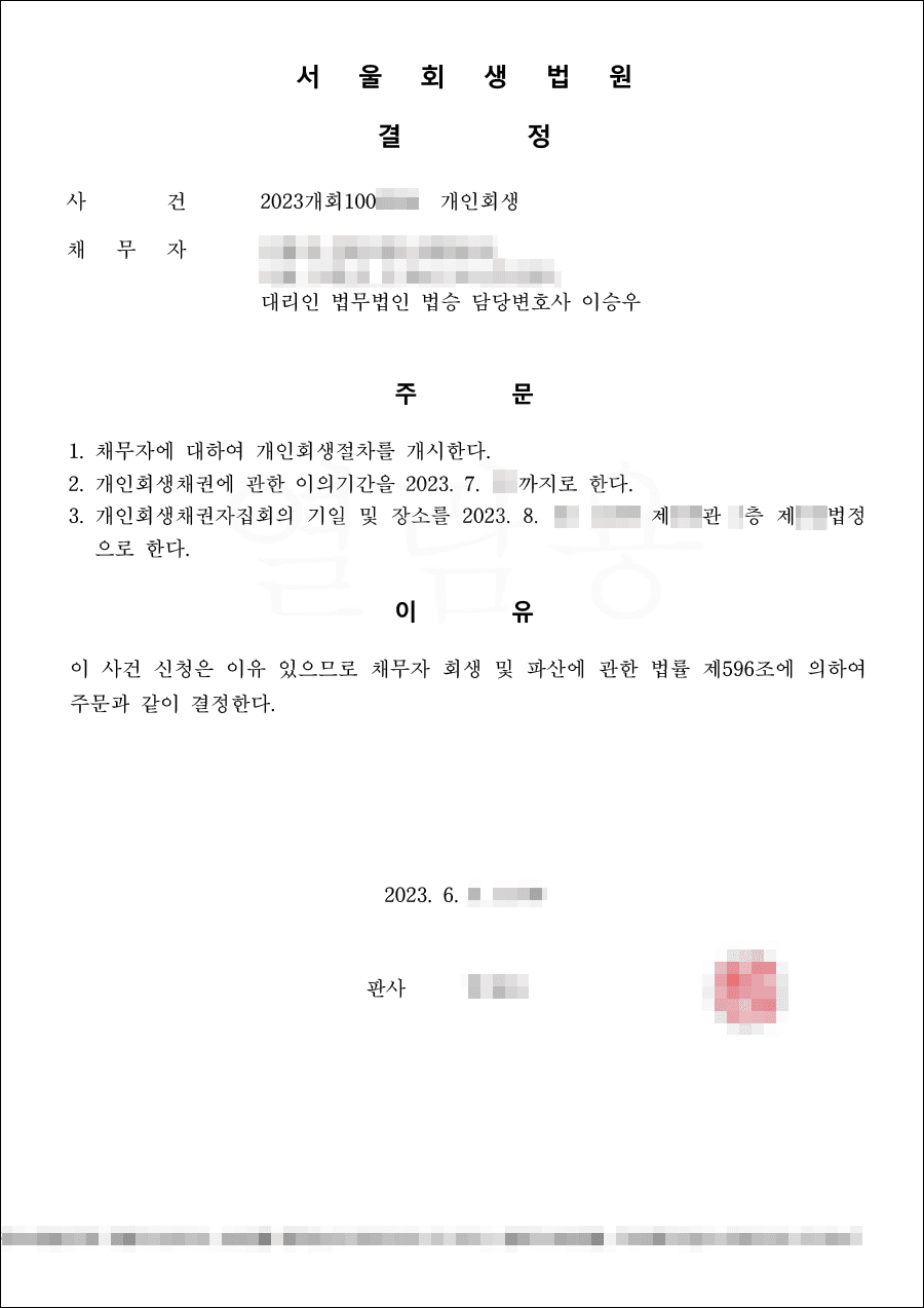 93.4% 탕감 | 개시결정 - 코로나로 인해 매출 감소와 사업 실패로 인한 개인회생