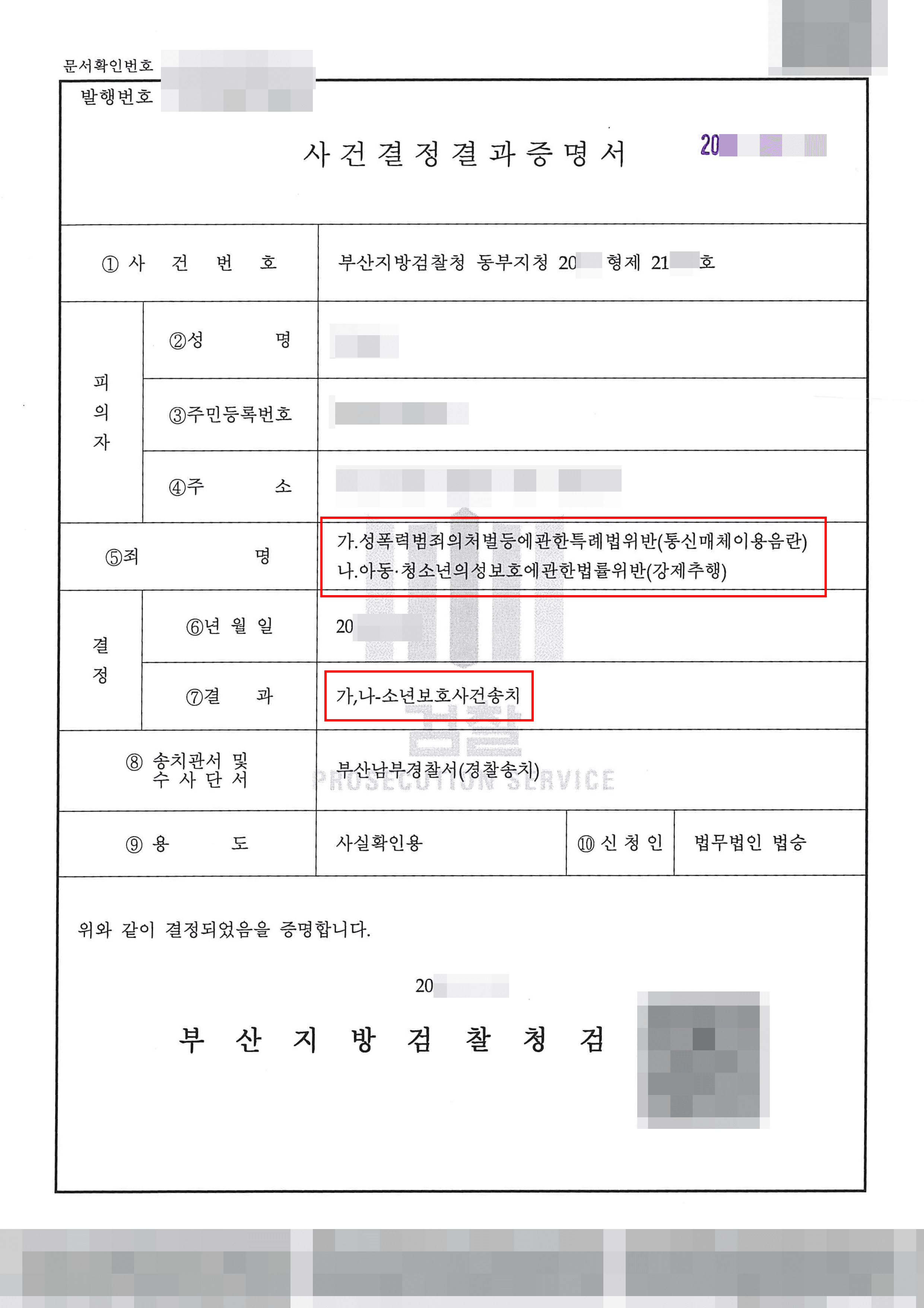 소년부 송치 | 성폭법 위반(통신매체이용음란) 등 - 부산지방검찰청 동부지청 20**형제21***
