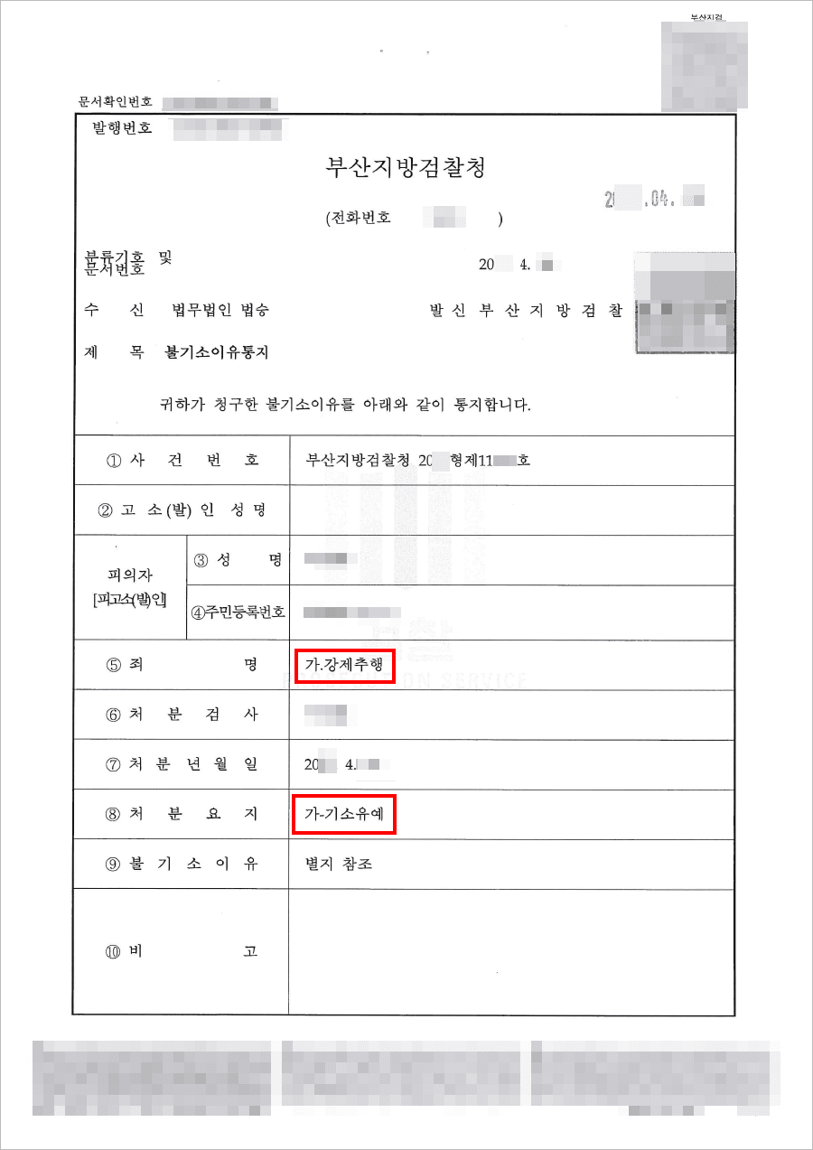기소유예 | 강제추행 - 부산지방검찰청 20**형제11***