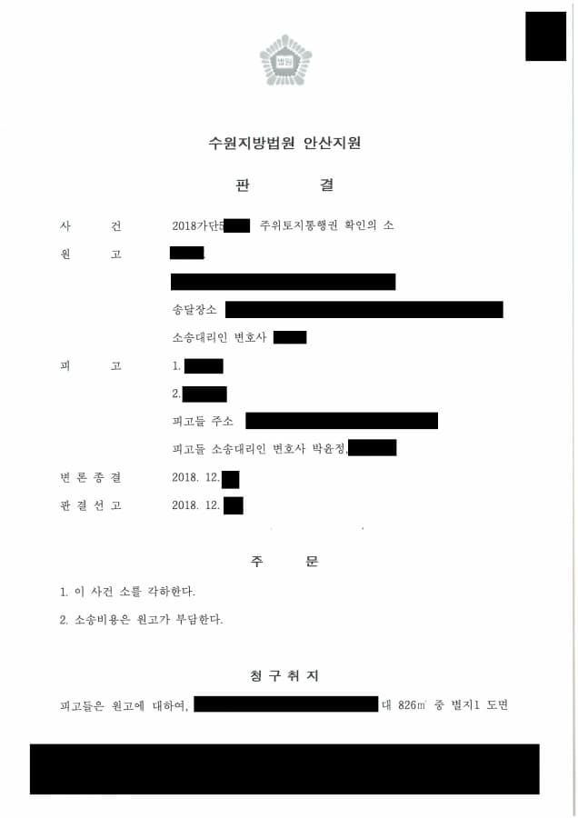 소 각하 | 주위토지통행권 확인의 소 - 2018가단5****