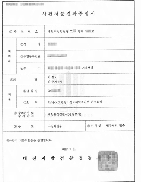 보호관찰소선도위탁조건부 기소유예ㅣ절도, 주거침입 - 대전지방검찰청 20**형제3***