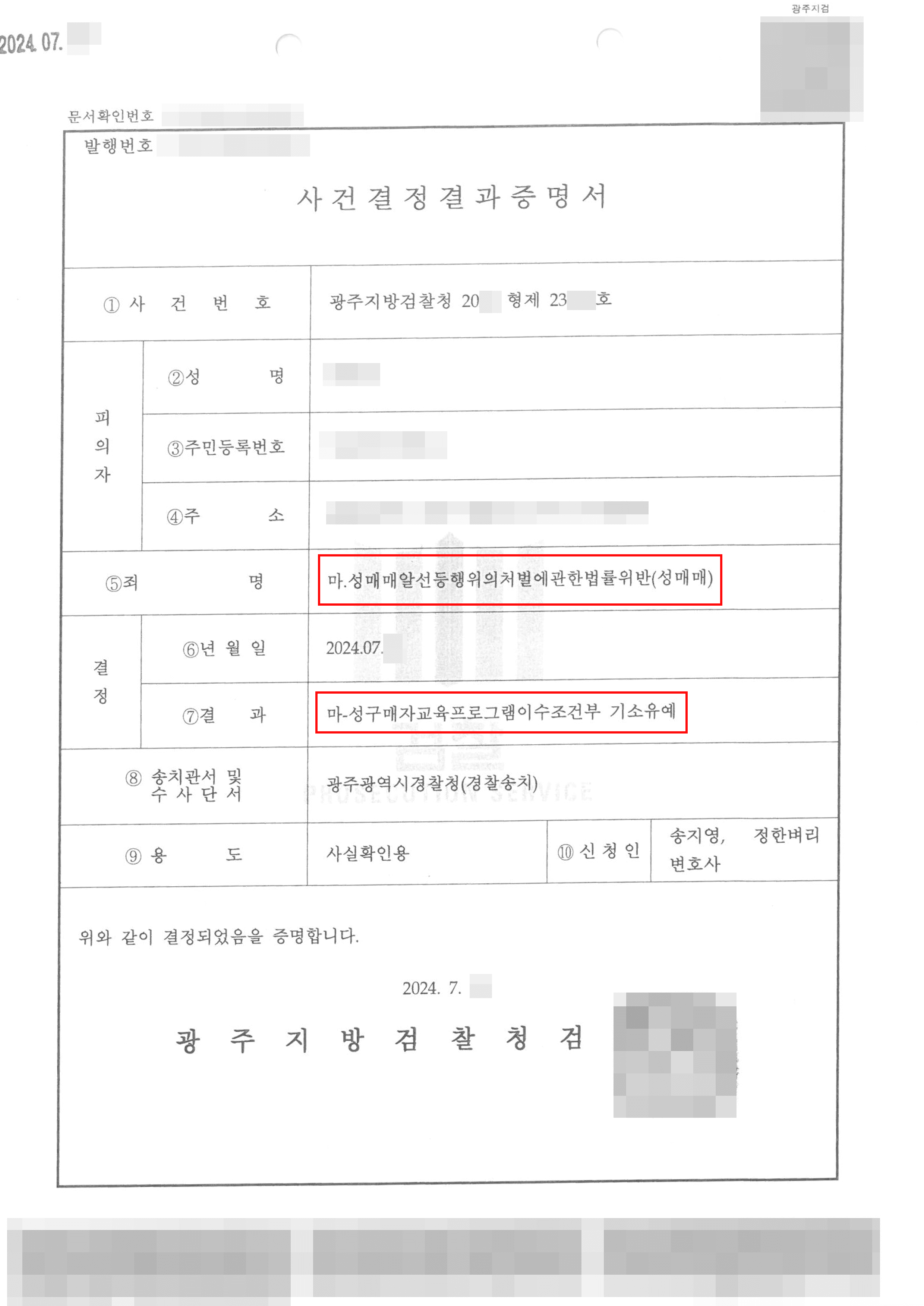 성매매 업소 여러 차례 방문한 의뢰인 성매매 기소유예 사례