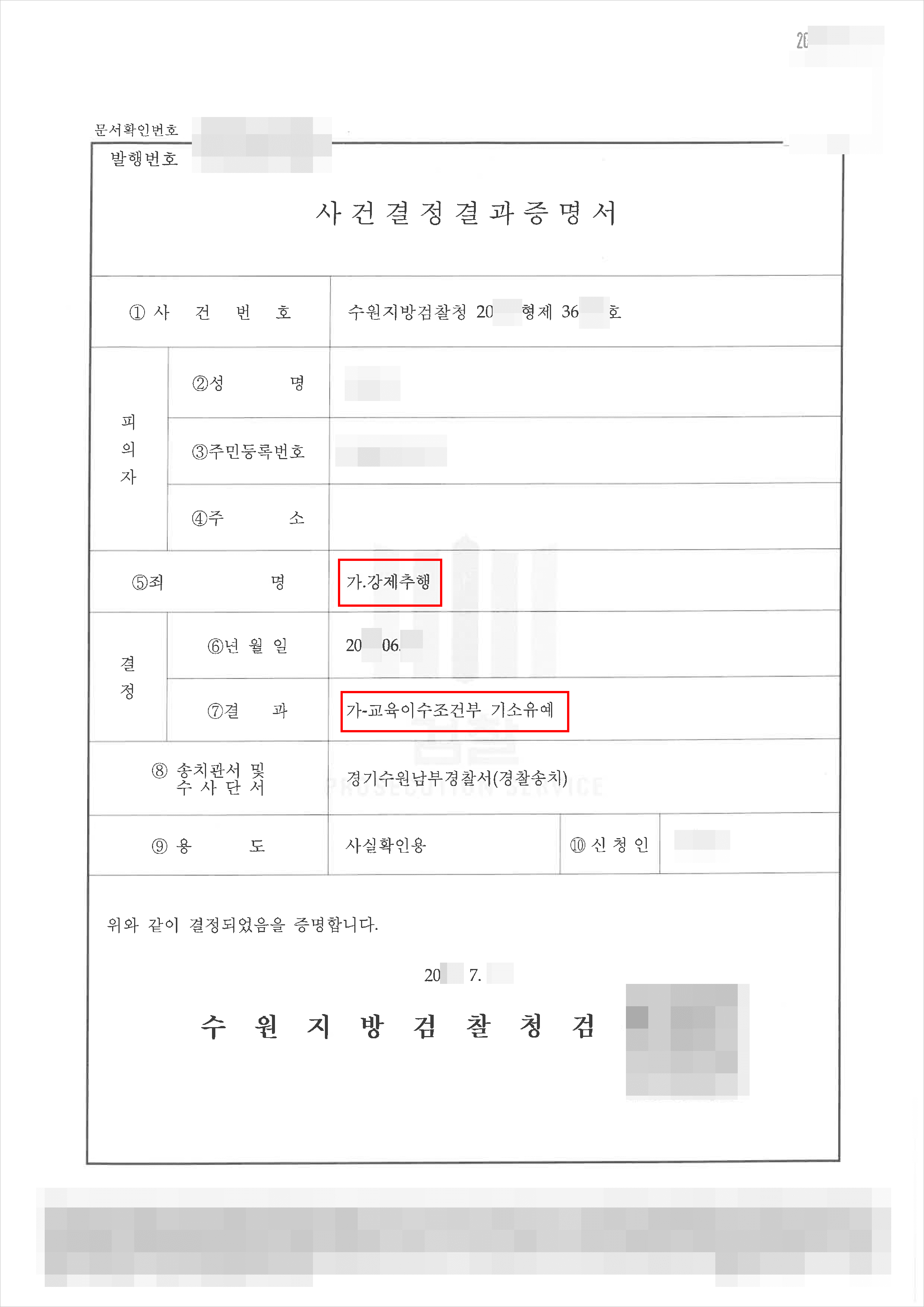기소유예 | 강제추행 - 수원지방검찰청 20**형제36***