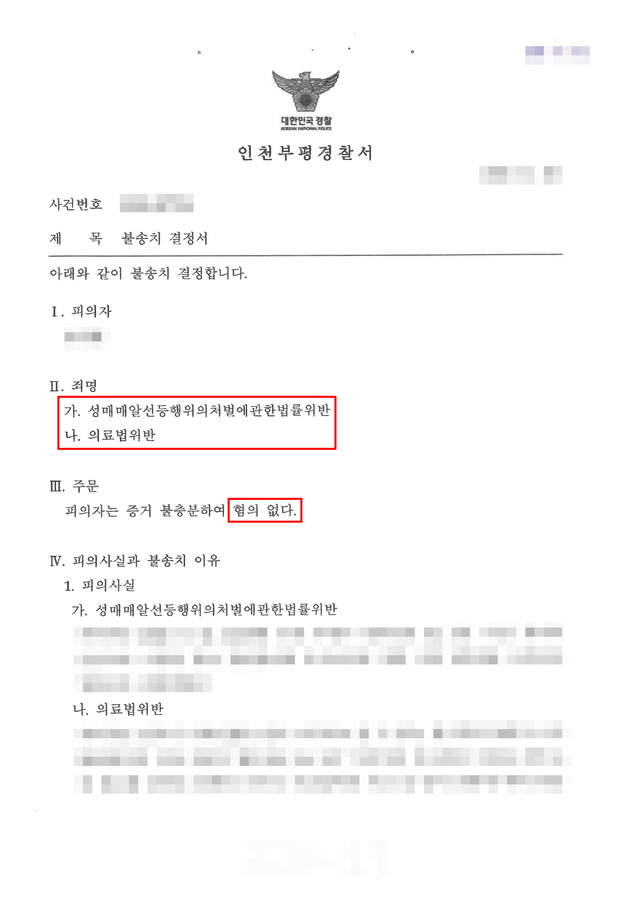 무혐의 | 마사지샵 단속으로 적발된 성매매 알선 의혹… 사업자 명의자 형사입건